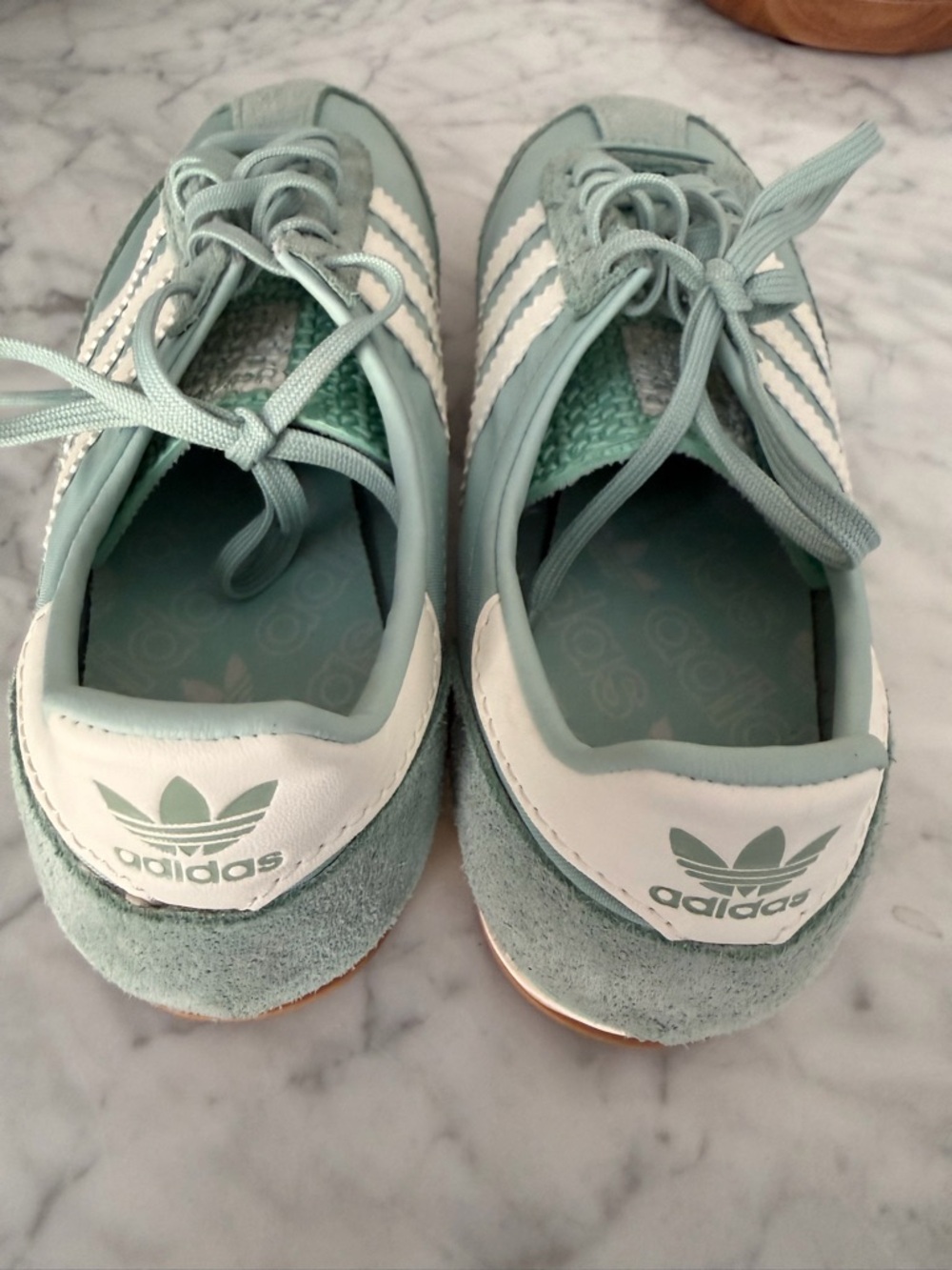 adidas Women's Mint Green Sneakers with White Stripes - Picture 2 of 3